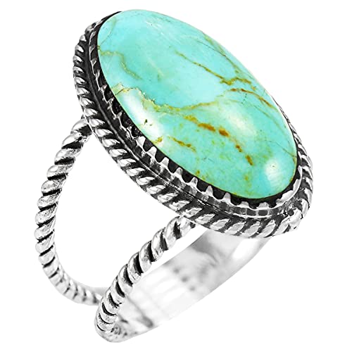 Turquoise Ring Sterling Silver 925 Genuine Gemstones Size 6 to 11 (Turquoise) (7)