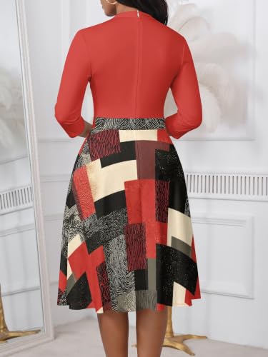 Image of PinkPatty Women's Casual A-line Midi Dresses 3 /4 Sleeve V Neck Fit and Flare Dress with Pockets