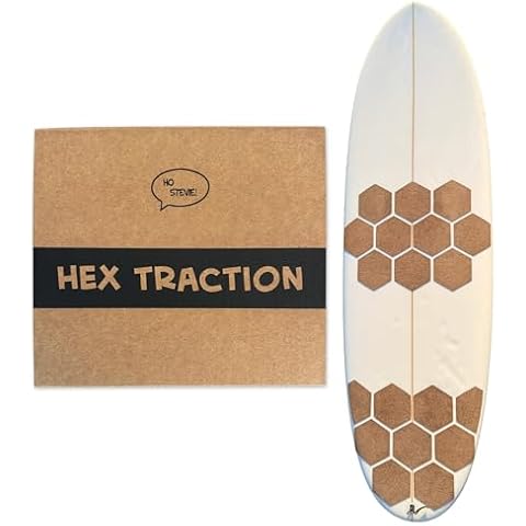 Ho Stevie! Hex Surfboard Traction Pads - Waxless Grip, Soft On Knees - 10 Hexagon Pads (Natural Cork) Cover