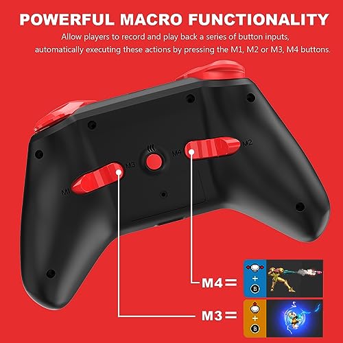 Wireless Switch Controller - Switch Pro Controller Compatible With Switch/Switch Oled/Pc/Android/Ios - One-Key Wakeup, Turbo, Dual Vibration, 6-Axis Gyroscope, Four Programmable Buttons - Black Red #TOP5