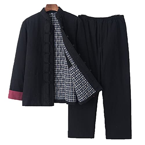 ZHOUXIAO Winter Baumwoll Tang Anzug Herren Embroiderytai Chi Uniform Langarm Chinesische Traditionelle Kleidung Tops, Hanfu Jacke Kung Fu Kleidung Hemd Mantel Martial Arts An black-4XL Cover