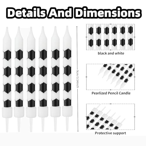 iNINGER Football Themed Birthday Candles,12 Pcs Black and White Football Themed Long Candles Set,Cake Decorating Supplies Unscented Candles Cake Topper Decorations Theme Party Candles