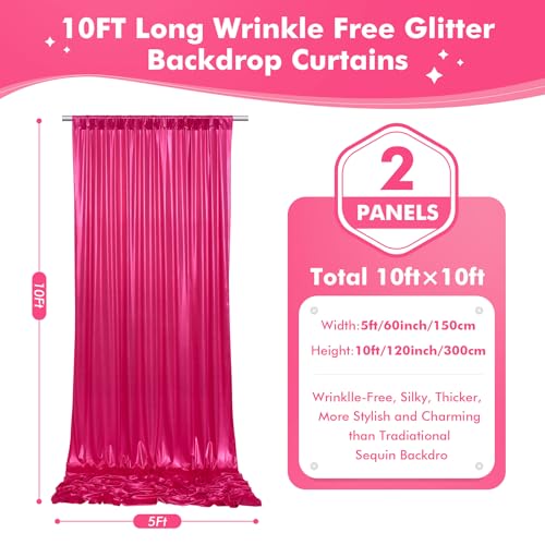 10x10ft Shimmer Hot Pink Sequin Backdrop Curtain for Parties, Thick Wrinkle Free Glitter Fuchsia Photo Backdrop Drapes Curtains for Birthday Wedding Halloween Photography Background-2 Panels 5x10ft by leegleri - Used condition - Image 6