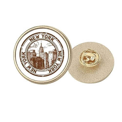 Broche Amérique New York ronde métal doré taille M accessoire mode veste costume badge