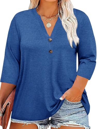 Chulianyouhuo Womens Plus Size Tops 3/4 Sleeve Casual V Neck Tee Shirts