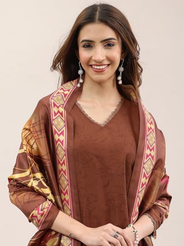 Image of Libas Printed Silk Blend A-Line Kurta With Trouser and Dupatta