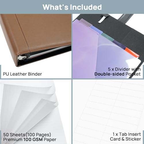 POPRUN 2 Inch PU Leather Portfolio Binder, Letter Size, Brown by POPRUN - Image 4