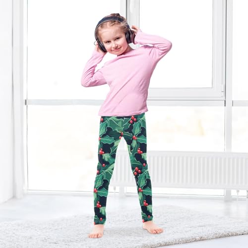 KLL Christmas Holly Leaves Toddler Baby Girl Cotton Pants Fashion High Waisted Leg Yoga Pants Gym4