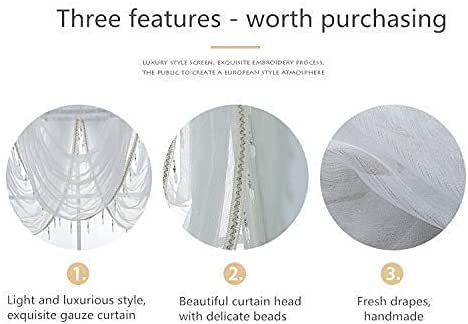 Gutview Waterfall Valance Curtains Sheer For Windows,White Silver Silk Line Luxury Beaded Curtain Valance Sheer Window Curtain With Tails,Rod Pocket Single Valance Drapes,32 X 24 Inch,4 Panel #TOP6