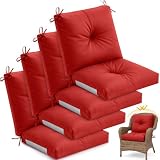 Marsui 4 Pack Outdoor High Back Chair Cushions Patio Furniture Tufted Pillow with Ties Seat Pads Indoor All Weather Rocking Seat Cushions for Patio Dining Porch, 42 x 21 x 5 Inches (Red)