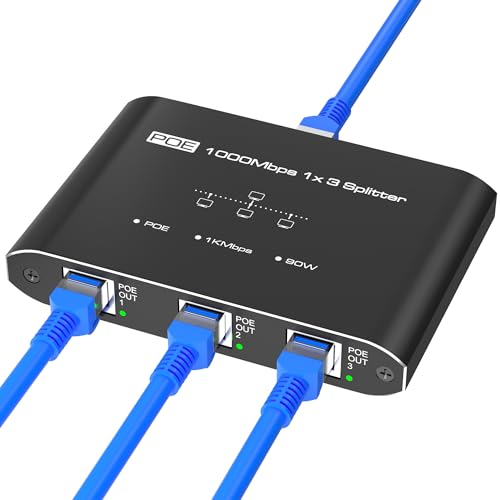 Image of PoE Switch 1 in 3 Out, 3 Port Gigabit PoE Splitter, IEEE 802.3at /af Compliant, 30W per Port Power Over Ethernet Hub for IP Cameras /Access Points /VoIP Phones (328 Ft), Network for Cat5e /6 /7 /8 Cable