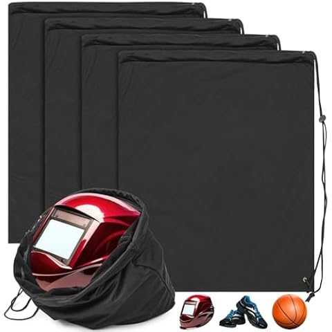 Yeyeplum 4 Pcs Helmet Bag Welding Motorcycle Hood Bag with Drawstring Locking, Microfiber Large Lightweight for Football Hockey Ski Riding Racing Snowmobile Bicycle Bike Helmet Storage (Black) Cover