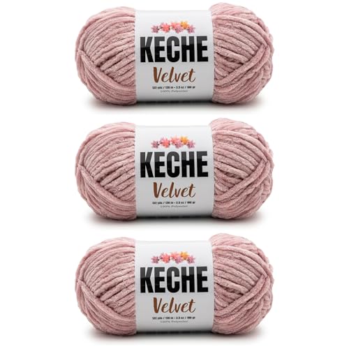 Image of Keche Velvet Yarn for Crocheting, Soft Chenille Bulky Baby Blanket Amigurumi Yarn 3x100 gr (3x132 yds) (3- Skeins) - Powder
