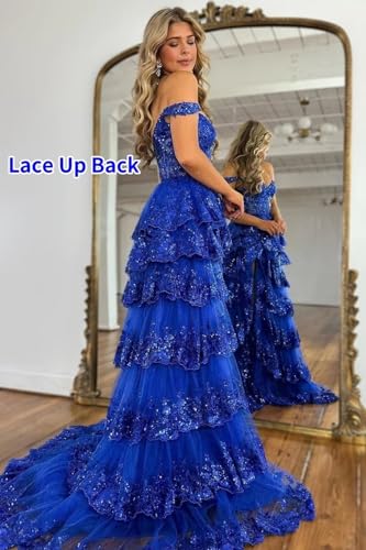 Off The Shoulder Plus Size Hot Pink Prom Dress with Slit Elegant Lace Tulle Tiered Dress for Women2