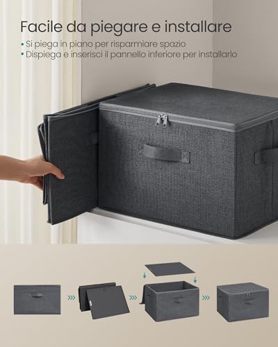 SONGMICS Scatole Portaoggetti con Coperchio, Contenitori Pieghevoli con Maniglie, Organizzatori per Vestiti, Set di 6, 40 x 30 x 25 cm, Tessuto non Tessuto, Grigio Ardesia RZB003G02 - Immagine 3