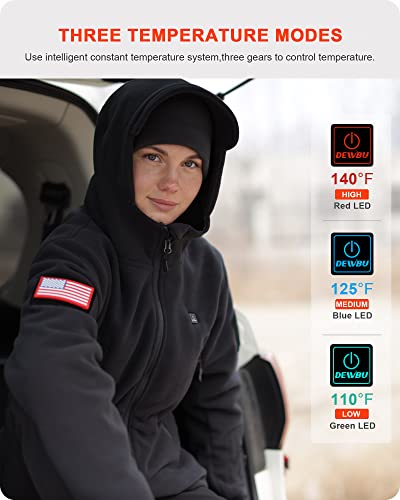 Dewbu Heated Jacket Polar Fleece With 12V Battery Pack Soft Fleece Electric Heating Hoodie For Women, Black, M #TOP3
