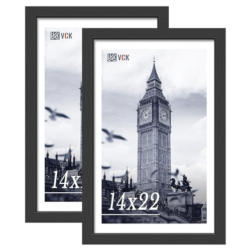 Image of VCK 14x22 Frames - Black, Wide Border Solid Wood Poster Frame, Display Pictures in Horizontal and Vertical, for Home, Office, Gallery, Woodgrain Series, Wall Hanging, 2 Pack