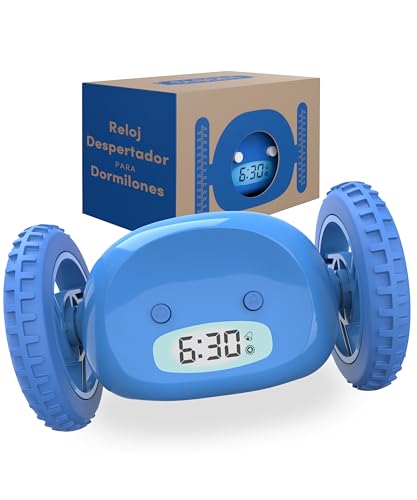 CLOCKY Reloj Despertador Potente Ruidoso Sonido Muy Fuerte para Dormilones Sordos Sueño Profundo Adultos Niños Dormitorio, Despertador Digital Inteligente con Ruedas Se Mueve, Regalo Divertido (Azul)
