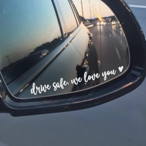 Image of Drive Safe We Love You Rearview Mirror Sticker Set | Car mirror decals for women, new driver keepsake and safety reminder