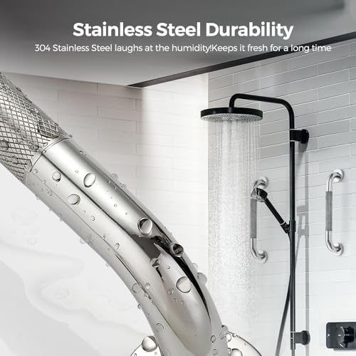 18 Inch Grab Bars for Shower, Stainless Steel Safety Handicap Grab Bars for Bathroom, Anti-Slip Shower Handle, Wall Mounted (2 Pack, Polished Nickel)