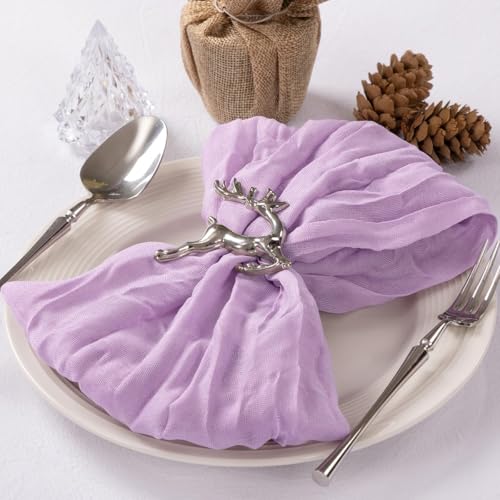 Image of MLMC 100 Pack Cheesecloth Napkins Bulk Dinner Cloth Napkins 21 inchx21 inch Boho Reusable Lavender Cloth Napkins in Bulk for Wedding Bridal Baby Shower Events Table Decor Lilac