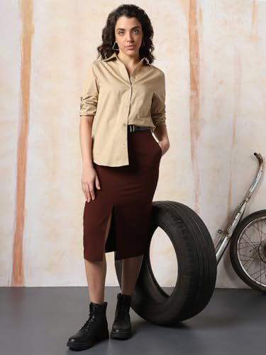 Image of HIGH Star Oversized Solid Cotton Shirt for Women | Stylish Tops for Women | Comfortable and Trendy Casual Shirt