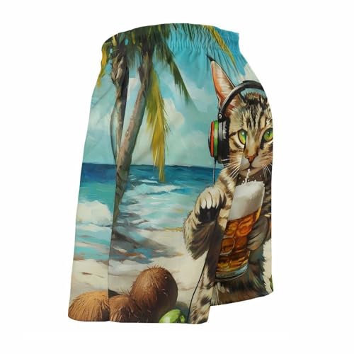 Beer Cat Mens Swim Trunks Quick Dry Board Shorts Beach Swimwear Bathing Suits4