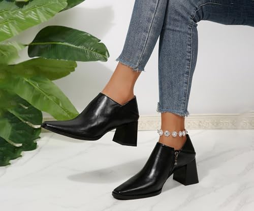 Women's Oxford Pumps Chunky Block Heel Square Toe Side Zipper Vintage PU Leather Daily Dress Comfortable Shoes4