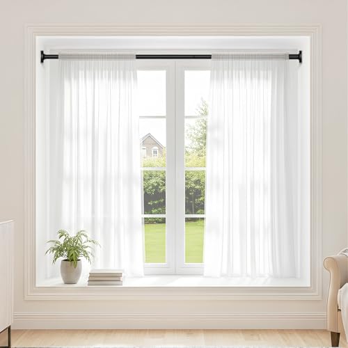 Image of Tension Curtain Rod 32-76Inch Adjustable Shower Rod Black Tension Rod | Spring Curtain Rods no Drilling for Bathroom,Windows,Closets,Doorway