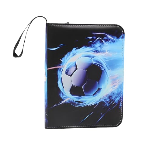 Image of Card Binder - 400 Capacity, Zippered Trading Card Holder for MTG, Sports & Collectible Cards - Acid-Free, Durable & Travel-Friendly Storage (Blue Football, 4 Pocket)