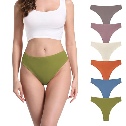Image of 6 Pack Women's Ribbed Cotton Thongs High Waist Panties Underwear | GAREDOB 6 Pack Women's Ribbed Cotton Thongs High Waist Seamless Panties Plus Size High Rise No Show Underwear