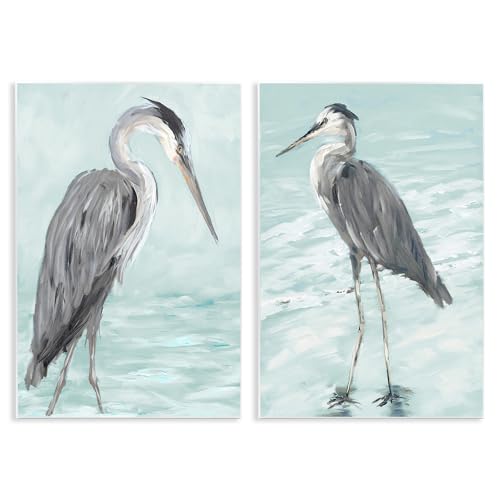 Image of Heron Birds Shallow Beach, 13 x 19 Inch Mounted Print on Wall Plaque Set