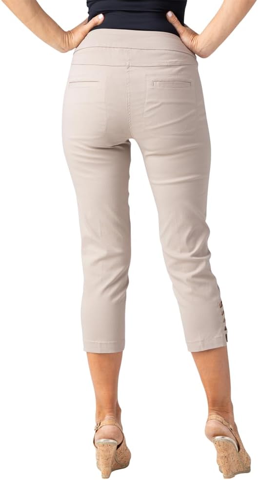 Slim-Sation Womens Pull on Solid Crop with Real Front & Back Pockets & StrapsPants