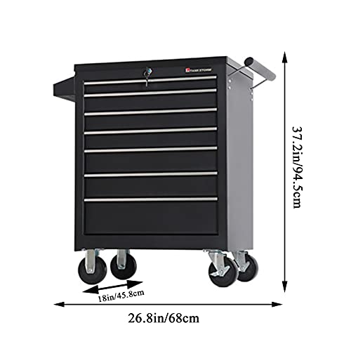 26,8" L X 18" T X 37,2" H Abschließbares Schiebewerkzeug Aus Stahl 7-Schubladen-Truhe Rollwerkzeugwagen Schrank mit Rädern für Garagenlagerung Belastbar 330 Pfund (Blau) – Bild 4