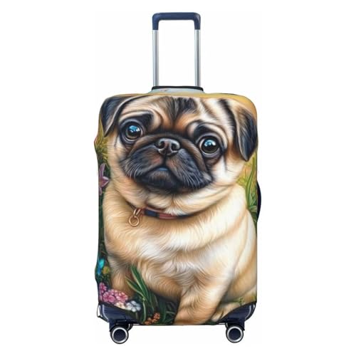 Pug Dog Elastic Travel Luggage Covers Dustproof Scratch-Resistant Suitcase Protector Fit 22-24 Inch
