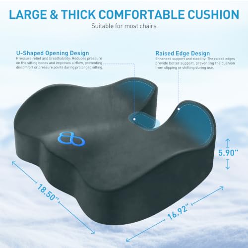 Image of BlissTrends Extra Thick Seat Cushion for Office Chair & Car Seat,DarkGreen | Tailbone & Sciatica Relief, Ergonomic Support, High-Density Memory Foam, Comfort for Extended Sitting