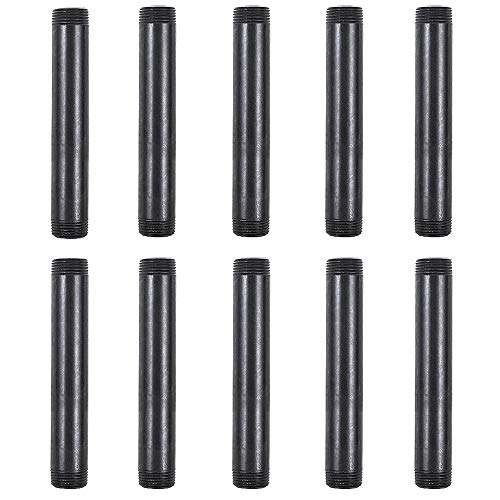 GOOVI 3/4 Inches x 6 Inches Black Malleable Steel Pipe Fitting, 3/4 Inches Black Pipe Threaded Pipe Nipples, Build Vintage DIY Shelving Steampunk Furnitur, 10 Pack.