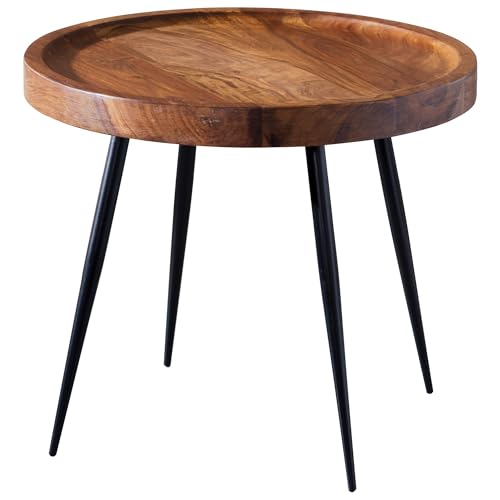WOHNLING Table d'appoint 46 x 40 x 46 cm WL5.674 Table Basse en Bois de Sheesham | Salon en Bois véritable de Style Industriel | Table en Bois Table de...
