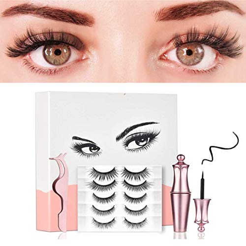 Preisvergleich Produktbild Magnetische Wimpern, 5 Paar Magnetisc Eyeliner-Set, Mehrfachauswahl, Handgemachte Falsche Eyelashes, Langlebiges, Nicht Blühendes, Wiederverwendbares Augen Make-up Set
