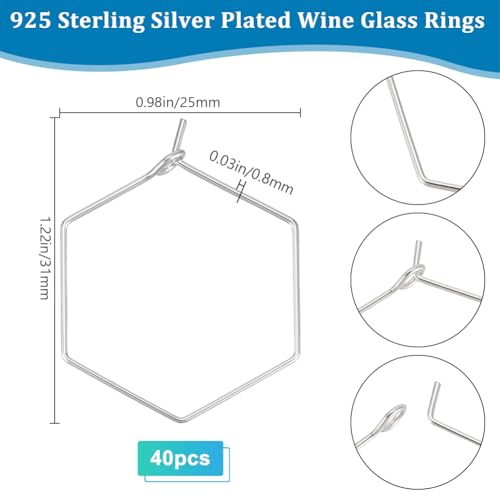 Beebeecraft 1 Box 40Pcs Hoop Ear Wires 925 Sterling Silver Plated Hexagon Geometry Earring Loops Findings for Jewelry Making DIY Beading 25mm - Image 2