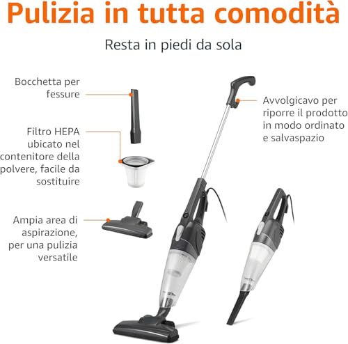 Image of Lightweight Handheld Vacuum Cleaner 600W Vertical 2-in-1 Stick Dry Vacuuming 6.5 kPa Suction Power, Bagless, Black Ideal for Office and Home