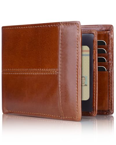 Image of Swallowmall Mens Wallet Rfid Blocking Leather Wallet for Men Bifold Wallets with 1 ID Window 16 Card Slot Brick Red