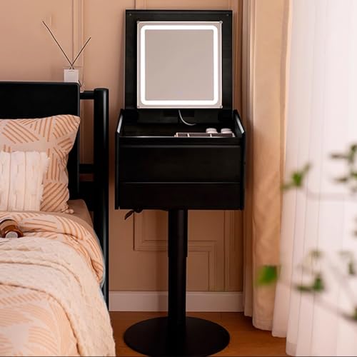 Escritorio de tocador con mesa elevable y espejo, modos de iluminación LED ajustables, mesa de maquillaje abatible para dormitorio y sala de estar