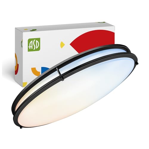 ASD LED 32" Oval Flush Mount Lighting, Close to Ceiling Light Fixture | 5CCT, Dimmable, ETL Listed | 50W 4195LM 2700-5000K 120V | Low Profile Double Ring Lamp | Black