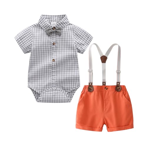Image of Baby Boys Gentleman Outfits Suits, Infant Short Sleeves Shirt+Bib Pants+Bow Tie Overalls Clothes Set
