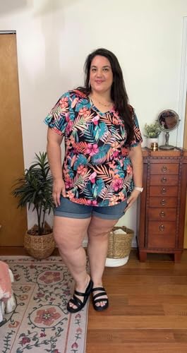 Image of TIYOMI Plus Size Tops for Women V Neck Tshirts Basic Tunic Casual Hawaii Floral Tie Dye Camo Summer Short Sleeve Tee XL-5XL