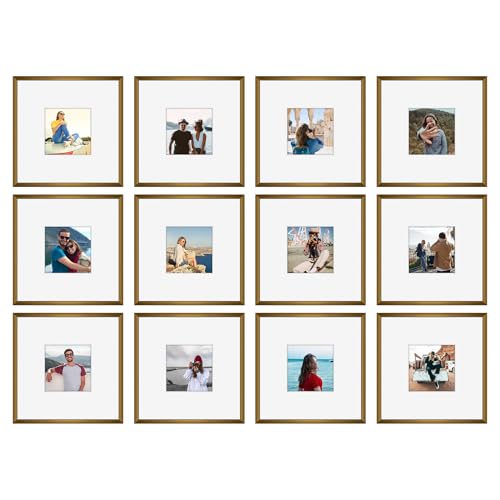 Frametory 12 Pack 8x8 Aluminum Frame with Mat for 4x4 Photo, Bronze