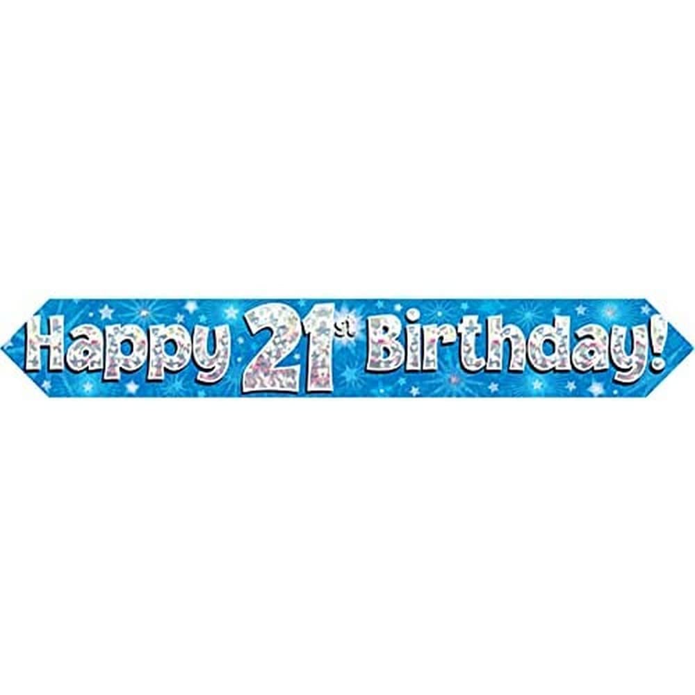 9ft Banner Happy 21st Birthday Blue Holographic