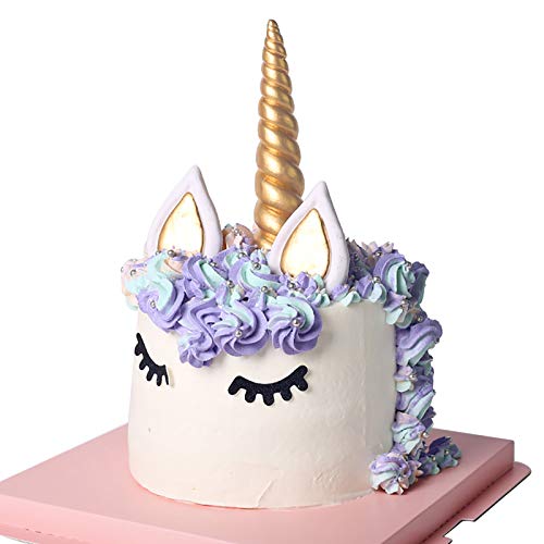 Opret Gold Einhorn Kuchen Topper 5 Stück Handarbeit Tortendeko Geburtstag Kuchen Aufsätze Wiederverwendbare Einhornhörner Ohren und Wimpern Deko für Geburtstag/Hochzeit Party