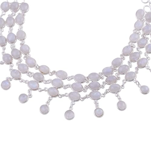 NOVICA Artisan Handmade Rainbow Moonstone Collarette Necklace Sterling Silver Statement Clear Choker India Bollywood [16.5 in L x 1.6 in W] ' Ice'4